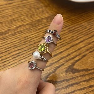 Bundle of five gemstone rings